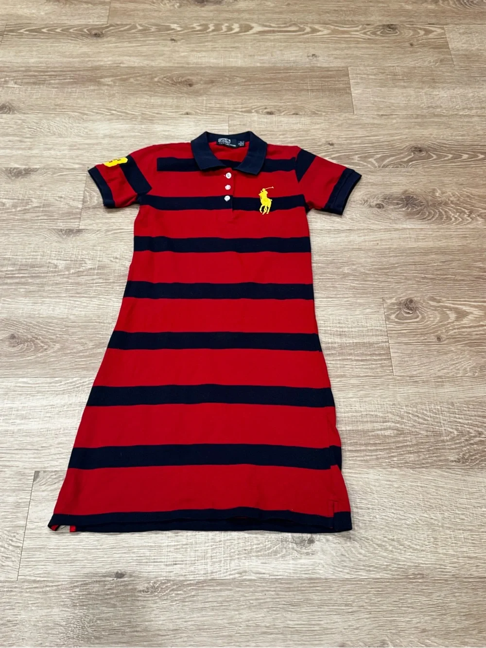 Polo Ralph Lauren Girls Large Big Pony Striped Polo Dress Red Navy Yellow